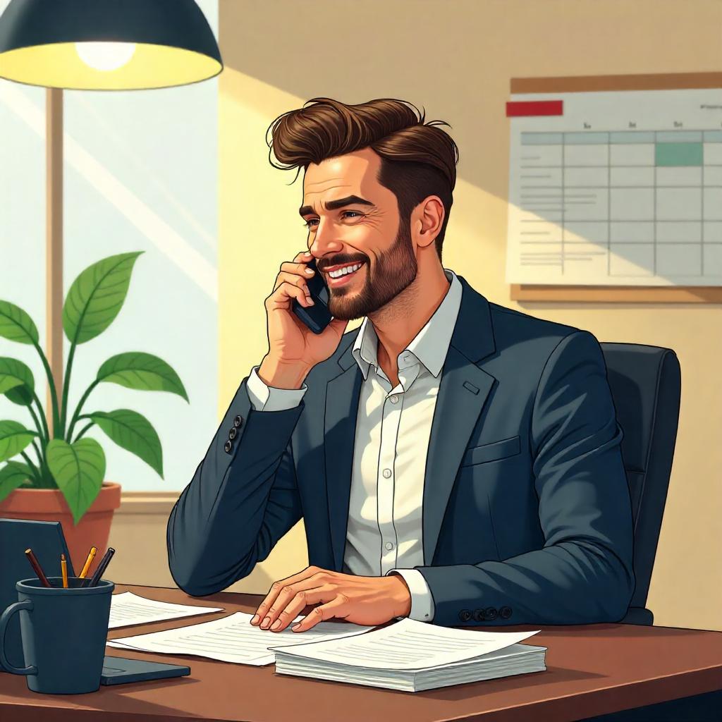 a man in a suit talking on a phone - an assistant