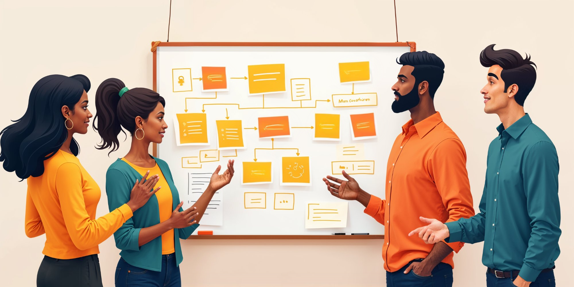 a man and woman standing next to a whiteboard with martech and productivity apps displayed on it