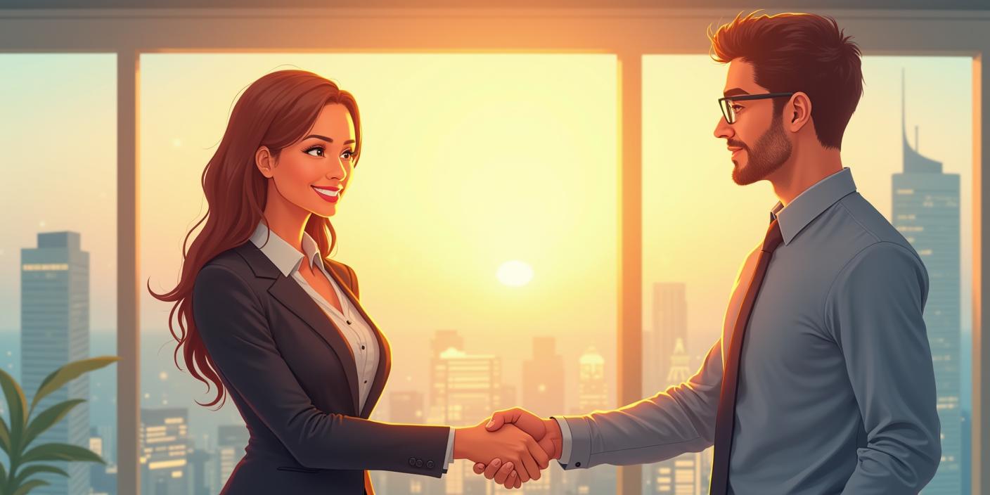 A sales woman and a marketing manager shake hands
