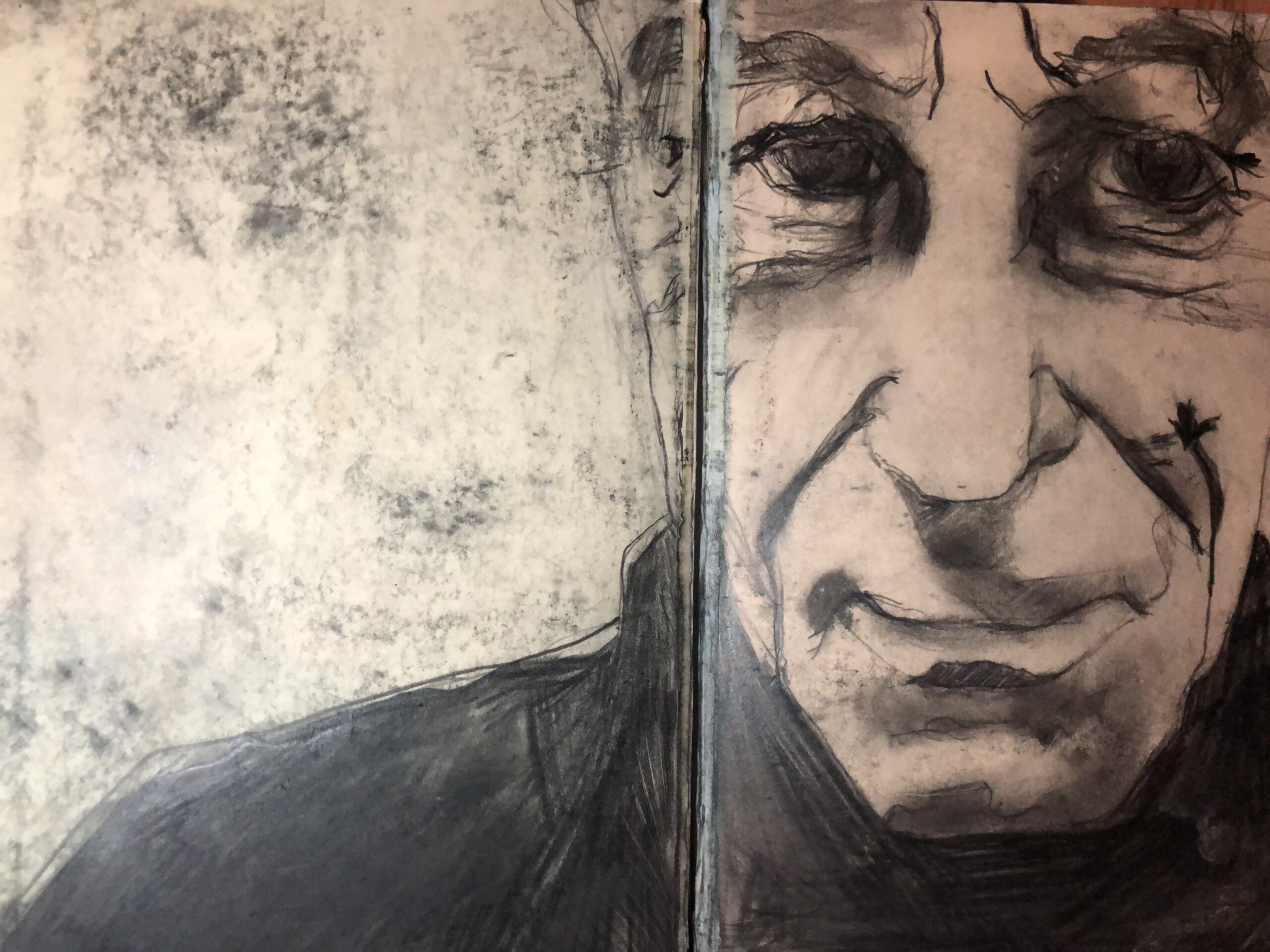 Creative drawing of a man from a sketch book in pencil