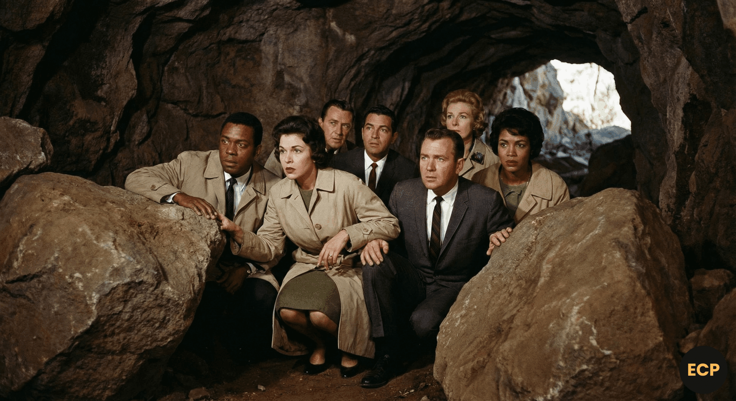 Business people in a cave